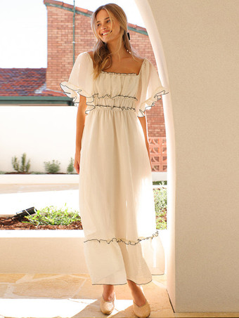 2025年夏向けスクエアカラー半袖マキシドレス