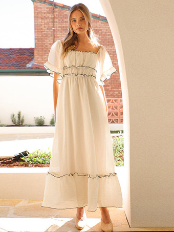 2025年夏向けスクエアカラー半袖マキシドレス