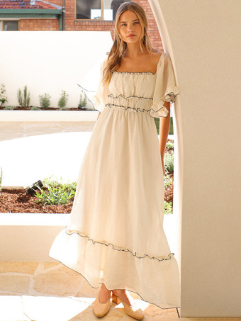 2025年夏向けスクエアカラー半袖マキシドレス