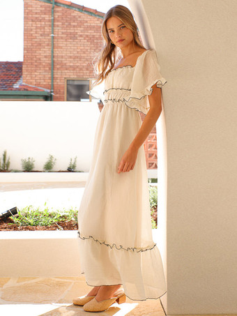 2025年夏向けスクエアカラー半袖マキシドレス