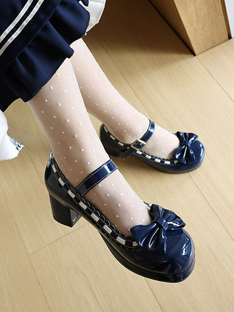 ミッドブロックヒールのメリージェーンゴシックスウィートロリータフットウェア、レッドカラーブロックのリボン、フリル、ラウンドトゥのロリータシューズ