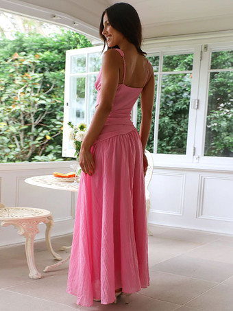 ドロップウエスト ノースリーブ Vネック マキシドレス カットアウト 2025