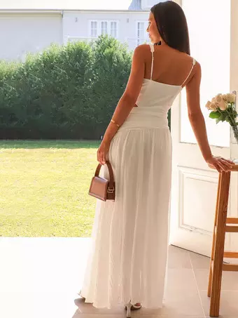 open lace back dress NUFIWI Elegant Sleeveless Color Block Pleated Maxi Dress Low Cut Patchwork  Swing Dress High Waist A Line Flowy Sling Dress Black at Amazon Women's  Clothing store