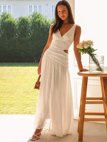 ドロップウエスト ノースリーブ Vネック マキシドレス カットアウト 2025