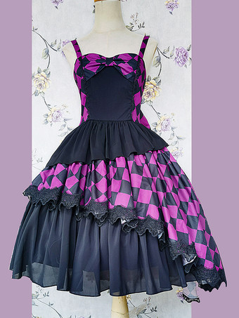 パープル クラシカルなロリータドレス ポリエステル レース ノースリーブ ライトブラウン ロリータドレス