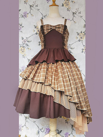クラシカルなロリータドレス ポリエステル レース ノースリーブ ライトブラウン ロリータドレス