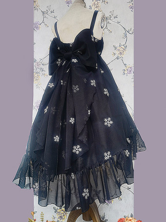 スイートロリータドレス ポリエステル ノースリーブ フリル ブラック ロリータドレス JSK