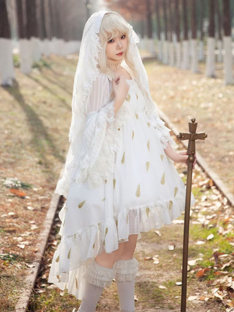 スイートロリータドレス ポリエステル ノースリーブ フリル ブラック ロリータドレス JSK