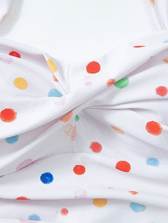 ワンピース水着 スイートロリータ ホワイト 水玉模様 レースアップ プリーツ ノースリーブ 水着