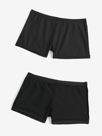 ワンピース水着 ブラック カラーブロック リボン レースアップ 半袖 パンツ付き