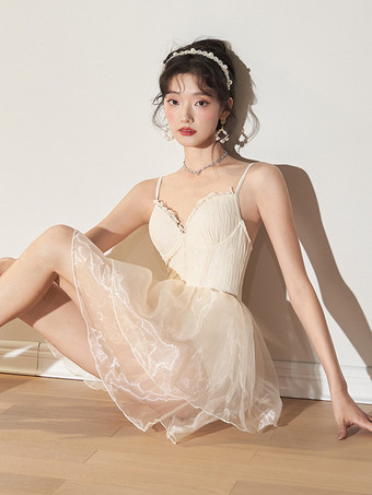 ワンピース スイート ロリータ 水着 アプリコット フリル ノースリーブ ドレス