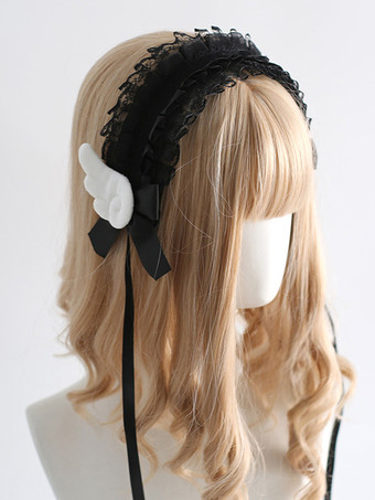 Accesorios góticos de lolita color crudo blanco volantes lazos encaje tocado