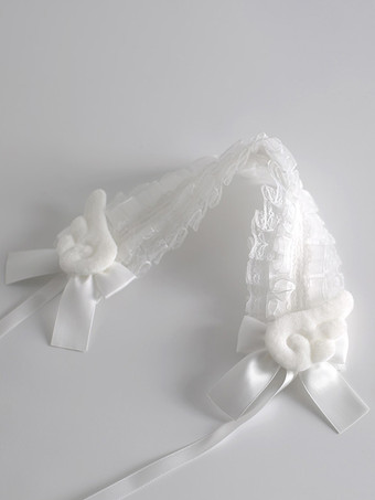 ゴシックロリータアクセサリーエクリュホワイトフリルリボンレースヘッドウェアヘッドドレス