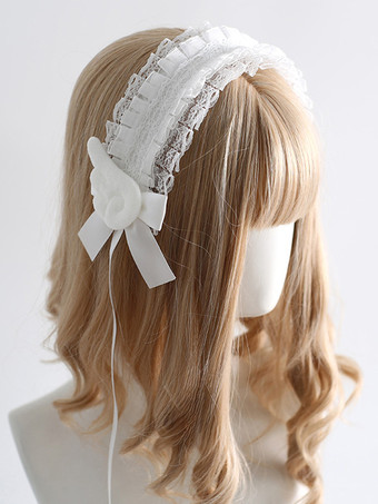アイボリー ゴシックロリータアクセサリーエクリュホワイトフリルリボンレースヘッドウェアヘッドドレス