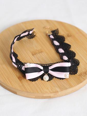 ゴシックロリータアクセサリー ブラックフリルパールカラーブロックレースチョーカー