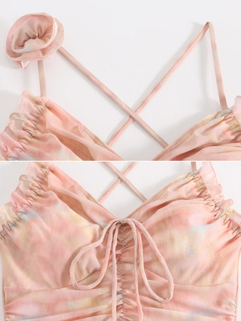 スイートロリータワンピース水着ピンクカラーブロックノースリーブ水着