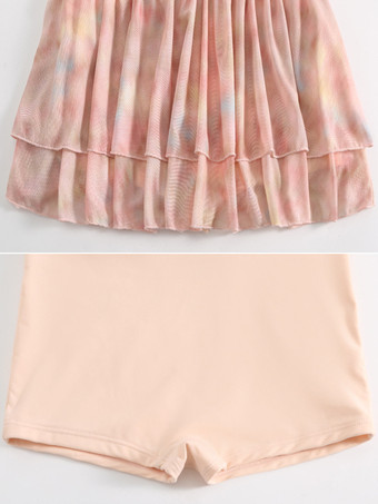 スイートロリータワンピース水着ピンクカラーブロックノースリーブ水着