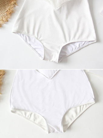 スイートな水着ロリータ水着ホワイトレースアップノースリーブドレス