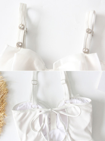 スイートな水着ロリータ水着ホワイトレースアップノースリーブドレス