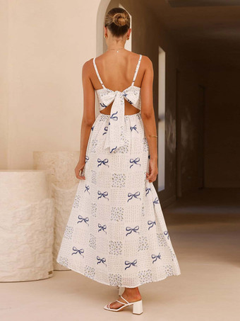 バックボウタイ付きフローラルプリントロングスリップドレス 2025