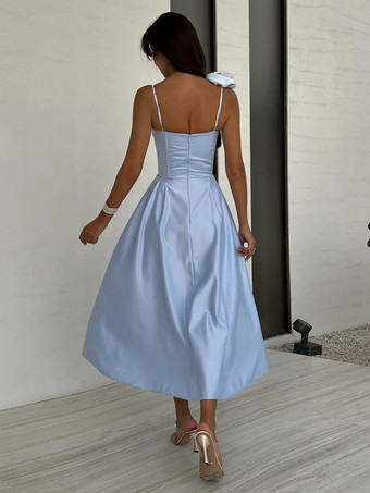 ハートネックラインAラインミディ丈スリップドレス（3Dフラワーデコレーション付き）2025