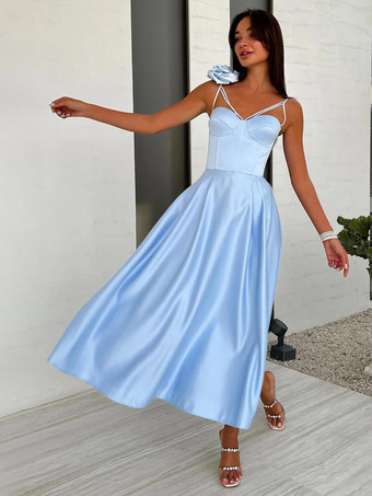 ハートネックラインAラインミディ丈スリップドレス（3Dフラワーデコレーション付き）2025