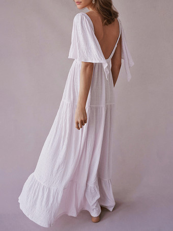 Vネックと半袖のオープンバックマキシボヘミアンドレス 2025