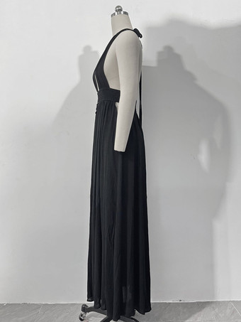 ホルターネックのマキシ丈ボヘミアンドレス（プランジVネック、ハイスリット入り）2025