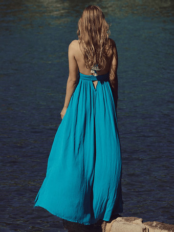 ホルターネックのマキシ丈ボヘミアンドレス（プランジVネック、ハイスリット入り）2025