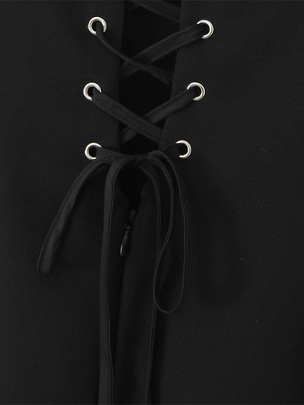 レースアップバックのブラックストラップフレアミニドレス 2025