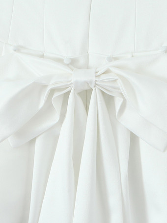ストラップレス ホワイト フレア ミニドレス（蝶ネクタイバック付き）2025