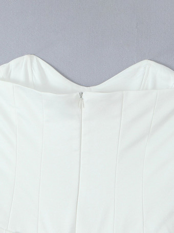 ストラップレス ホワイト フレア ミニドレス（蝶ネクタイバック付き）2025