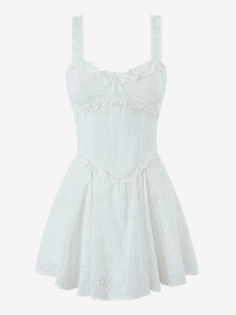 レーストリムのフレアミニドレス（Vネック、シャーリングバック）2025