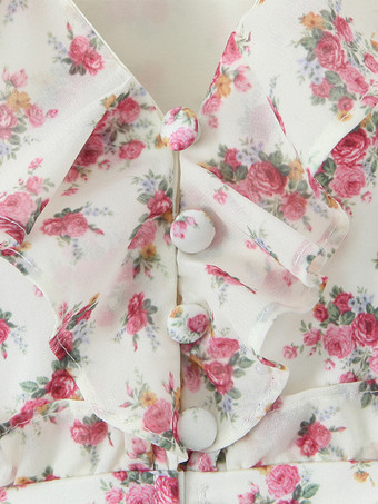 2025年夏にぴったりのピンクの花柄Vネック長袖ミニドレス