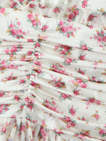 2025年夏にぴったりのピンクの花柄Vネック長袖ミニドレス