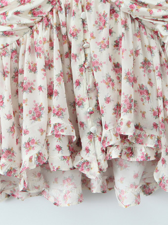 2025年夏にぴったりのピンクの花柄Vネック長袖ミニドレス