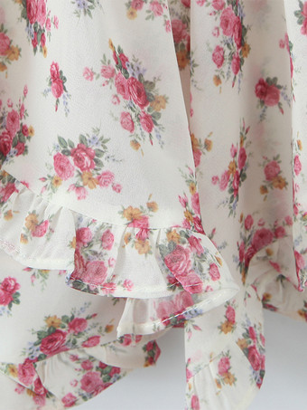 2025年夏にぴったりのピンクの花柄Vネック長袖ミニドレス