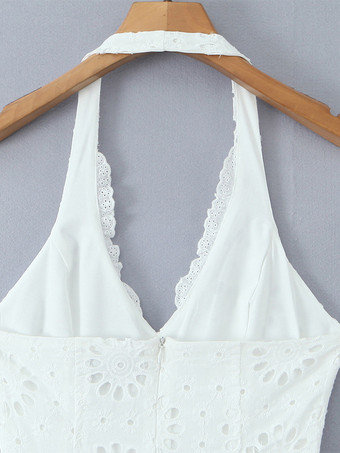 レースアップバックのホワイトホルターネックミニドレス 2025