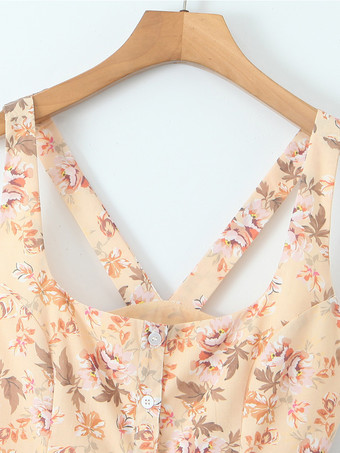 スクエアネックのヴィンテージフローラルプリントミディドレス 2025