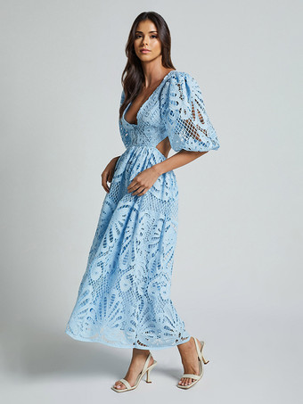 パフスリーブレースロングドレス（レディース）2025