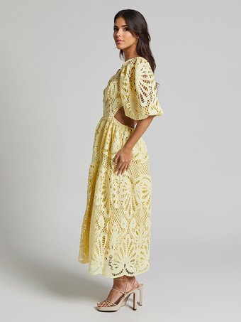 パフスリーブレースロングドレス（レディース）2025