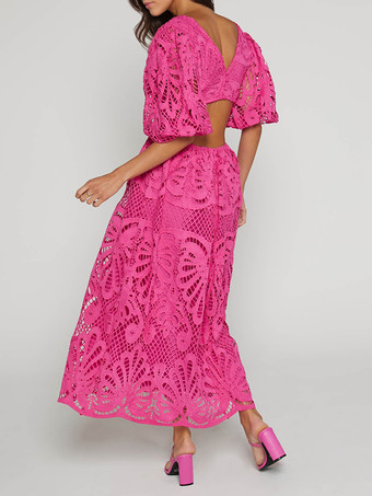 パフスリーブレースロングドレス（レディース）2025