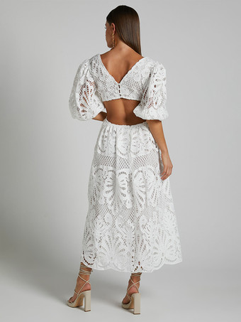 パフスリーブレースロングドレス（レディース）2025