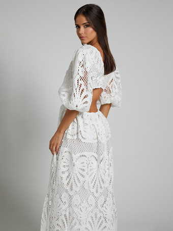 パフスリーブレースロングドレス（レディース）2025