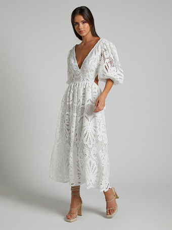 パフスリーブレースロングドレス（レディース）2025