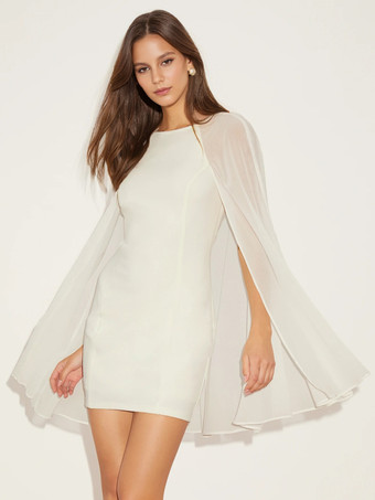 ホワイト シースルーケープスリーブ付きボディコンミニパーティードレス 2026