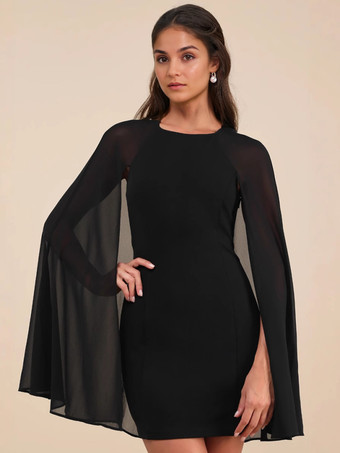 シースルーケープスリーブ付きボディコンミニパーティードレス 2026