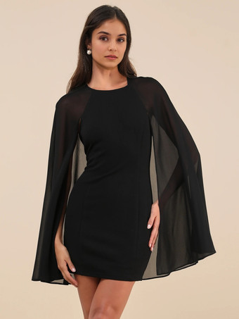 シースルーケープスリーブ付きボディコンミニパーティードレス 2026