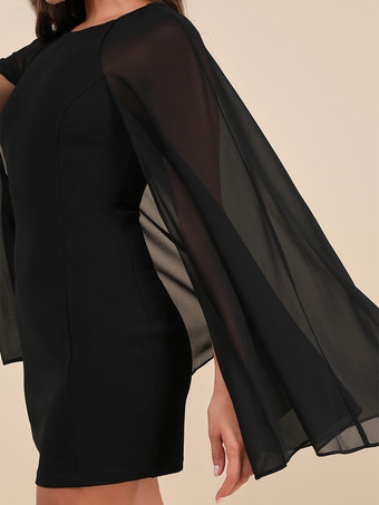 シースルーケープスリーブ付きボディコンミニパーティードレス 2026