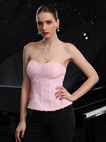 ピンクフレアヘムとレースアップバックのピンクフラワービスチェトップス 2025